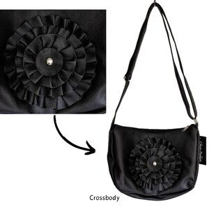 Women's Black Vegan Faux Leather Adjust Shoulder Strap Crossbody Bag SZ Medium
